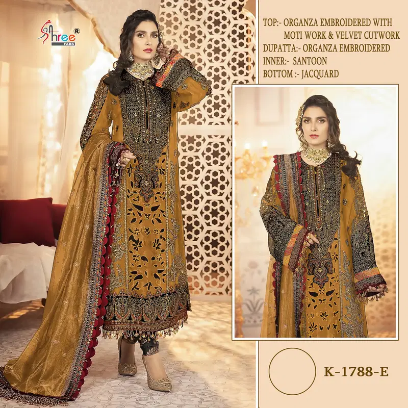 Shree K 1788 Organza Embroidered Pakistani Suit Collection